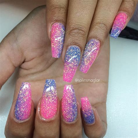 bright ombre nails with glitter|More.